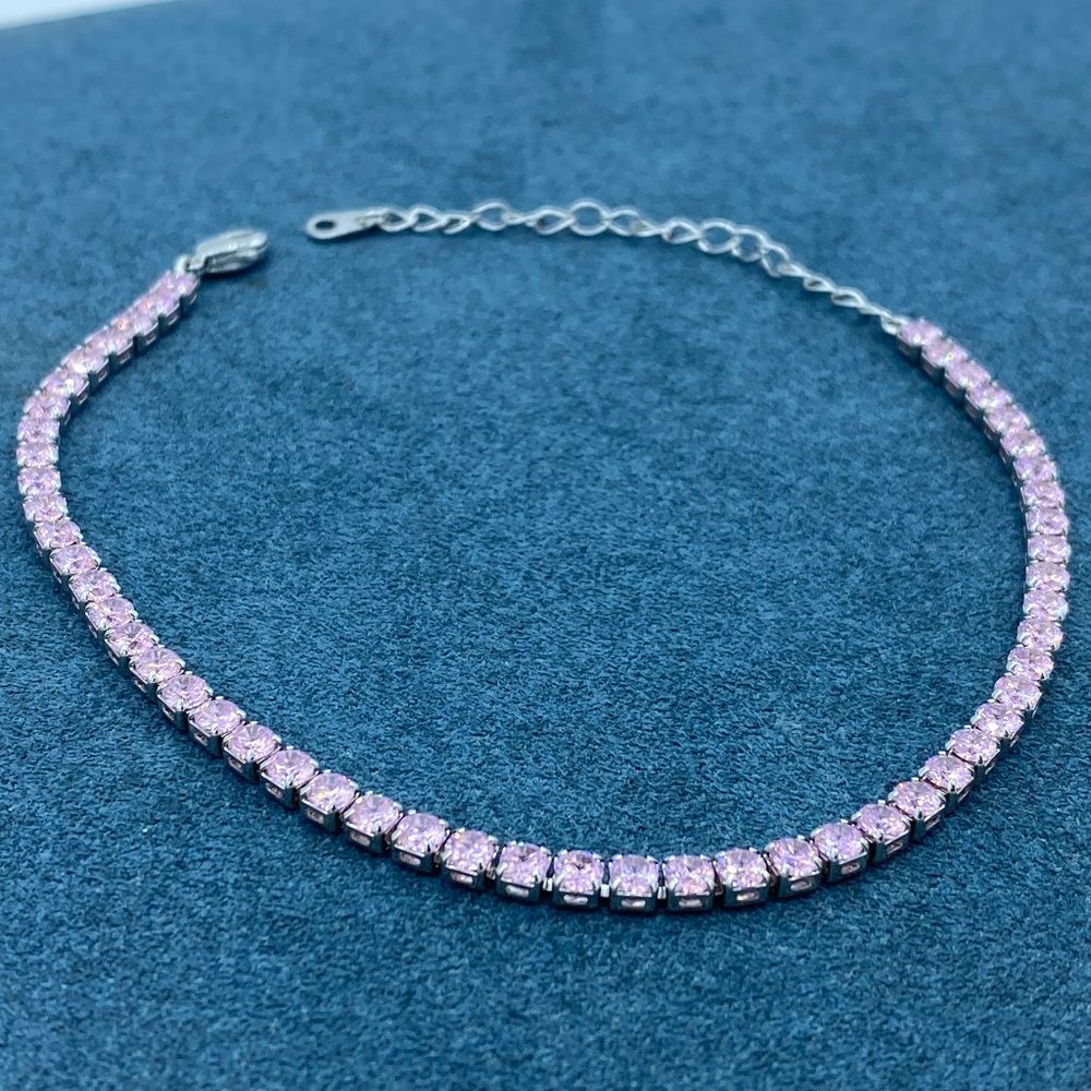 3mm Pink Diamond Link Bracelet 925 Sterling Silver